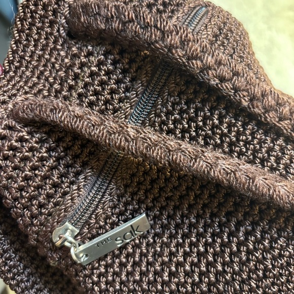 The Sak OMG Mini Backpack Chocolate Brown Crochet Knit Drawstring Pockets Boho main image 4